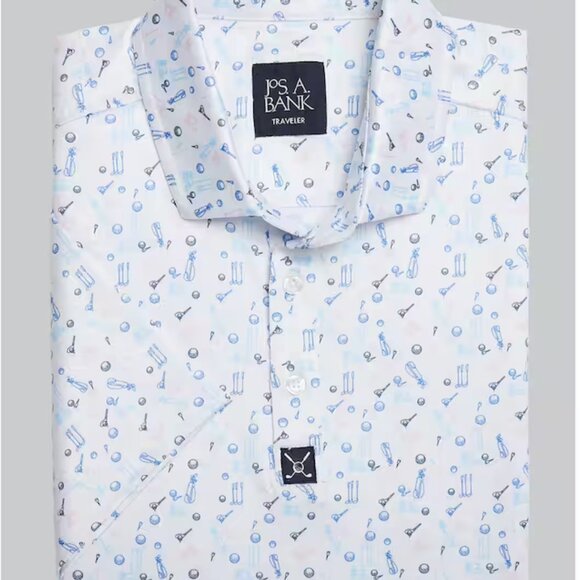 Traveler Performance Tailored Fit Golf Polo | XX Large White/Blue/Pink Shirt - Picture 2 of 3